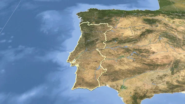 Portugalsko Jeho Okolí Vzdálená Šikmá Perspektiva Obrys Satelitní Snímky — Stock fotografie