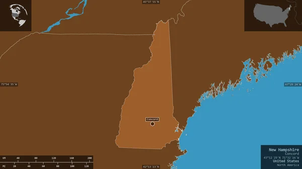 New Hampshire Estado Dos Estados Unidos Sólidos Modelados Com Lagos — Fotografia de Stock