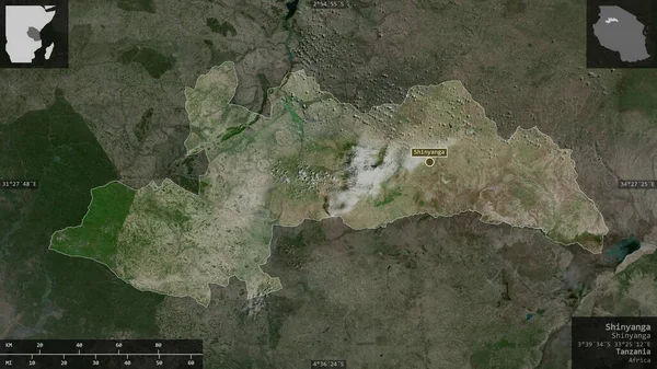 Shinyanga Región Tanzania Imágenes Satélite Forma Presentada Contra Área País — Foto de Stock