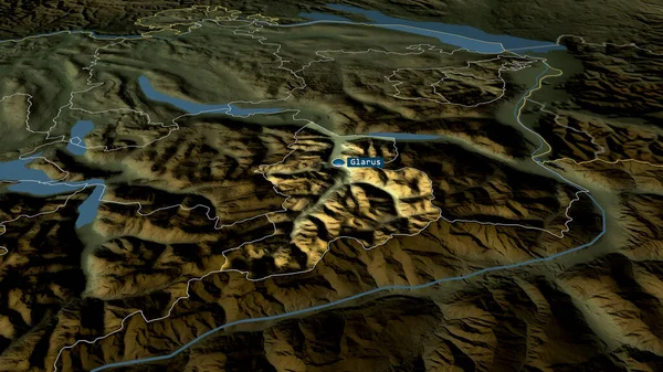 瑞士的格拉勒斯州扩大了规模 并以资本金为亮点 主要自然景观特征 3D渲染 — 图库照片