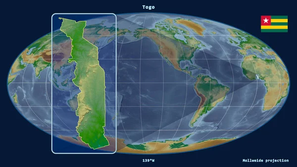 Vista Ampliada Del Contorno Togo Con Líneas Perspectiva Contra Mapa —  Fotos de Stock