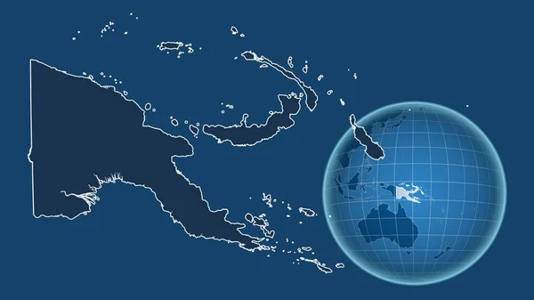 パプア 青い背景に孤立した輪郭を持つ拡大地図に対して 国の形をした球体 図形のみ Land Sea Mask — ストック写真