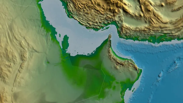 United Arab Emirates Zoomed Neighborhood Main Physical Landscape Features Rendering — Stock Photo, Image
