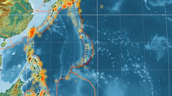 Mariana Tektonická Deska Nastíněná Globální Topografické Reliéfní Mapě Projekci Kavrayskiy — Stock fotografie