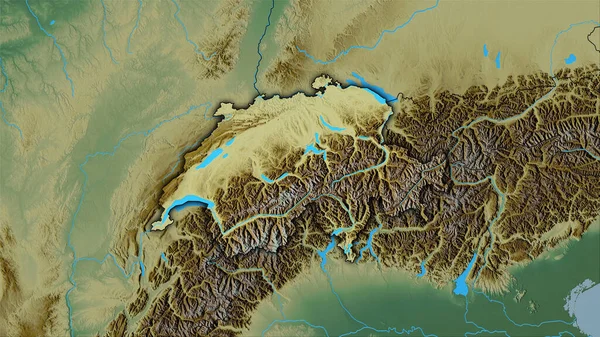 Area Svizzera Sulla Mappa Topografica Rilievo Nella Proiezione Stereografica Composizione — Foto Stock