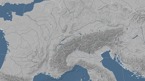 Die Schweiz Und Ihre Nachbarschaft Entfernte Schrägperspektive Keine Umrisse Graustufen — Stockfoto