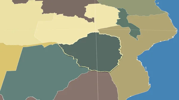 Зимбабве Окрестности Далекая Косвенная Перспектива Очерченная Форма Цветная Карта Административных — стоковое фото