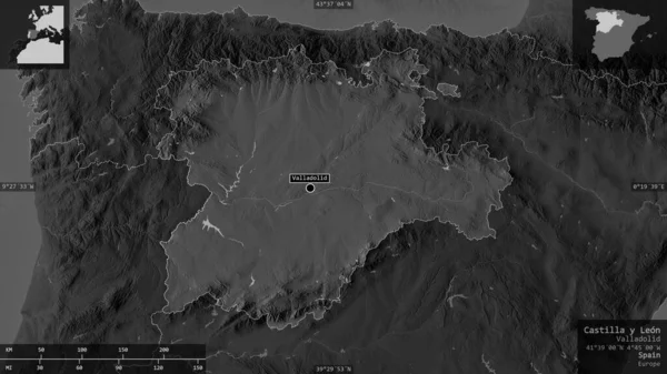 Кастилья Леон Автономное Сообщество Испании Карта Масштабе Grayscaled Лаками Риверами — стоковое фото