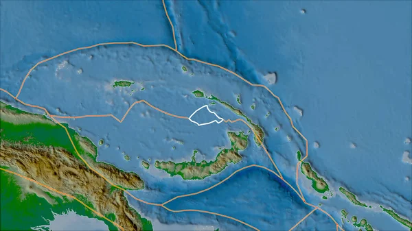 Zarysowano Płytkę Tektoniczną Manus Granice Przyległych Płyt Mapie Fizycznej Projekcji — Zdjęcie stockowe