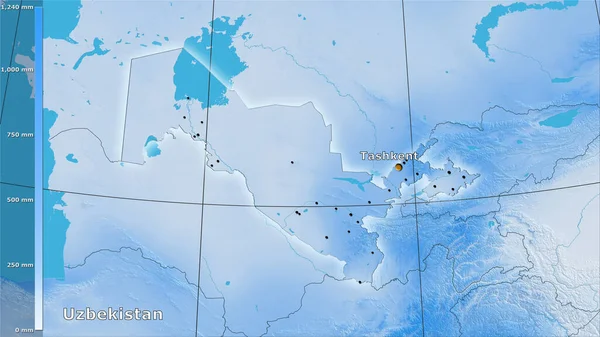 Ежегодные Осадки Территории Узбекистана Стереографической Проекции Легендой Основная Композиция — стоковое фото