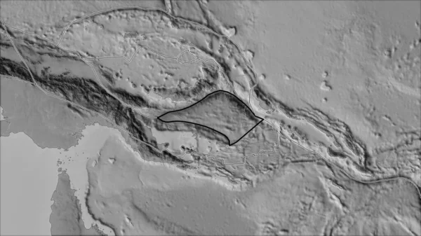 Van Der Grinten I投影灰度比例尺地图上的所罗门群岛海板块和相邻板块边界 斜变换 — 图库照片