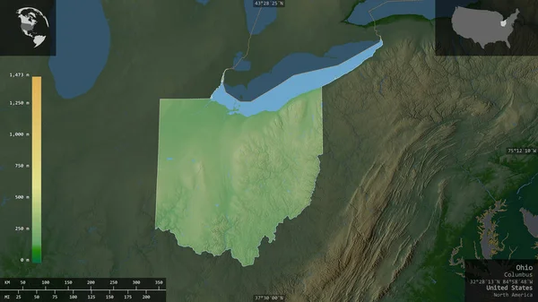 Ohio Estado Dos Estados Unidos Dados Sombreados Coloridos Com Lagos — Fotografia de Stock