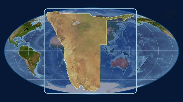 Zoomed View Namibia Outline Perspective Lines Global Map Mollweide Projection — Stock Photo, Image