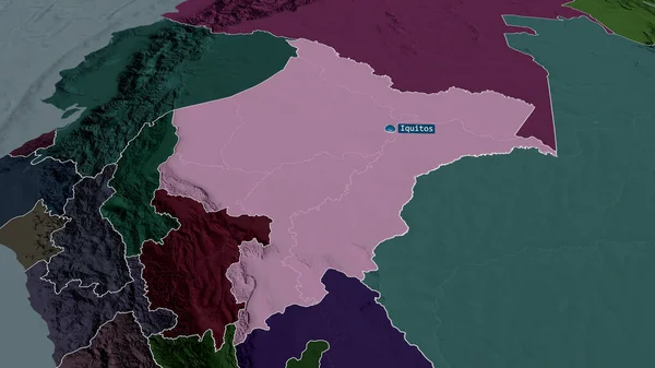 Лорето Регион Перу Масштабировался Выделялся Столицей Цветная Карта Административного Деления — стоковое фото