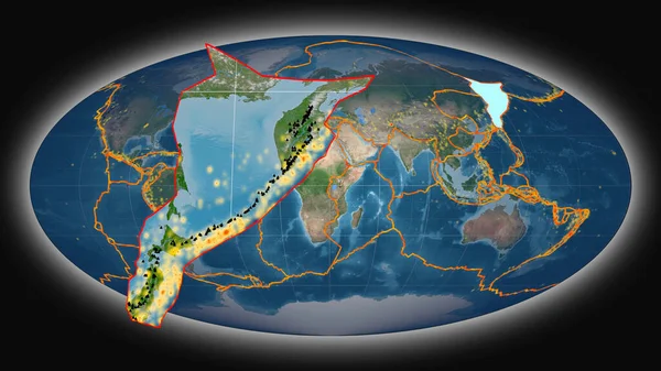 Okhotská Tektonická Deska Protáhla Prezentovala Proti Globálním Satelitním Snímkům Mollweidově — Stock fotografie