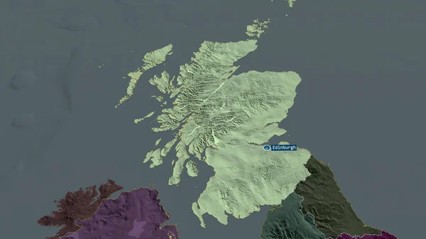Escocia Región Del Reino Unido Ampliada Destacada Con Capital Mapa — Foto de Stock