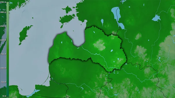 Fizyczna Mapa Terenie Łotwy Projekcji Stereograficznej Legendą Surowa Kompozycja Warstw — Zdjęcie stockowe