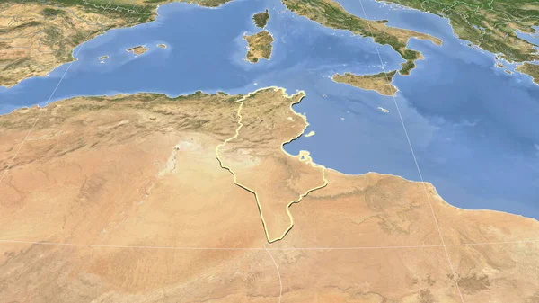 Tunisia Dintorni Prospettiva Obliqua Distante Forma Delineata Immagini Satellitari — Foto Stock
