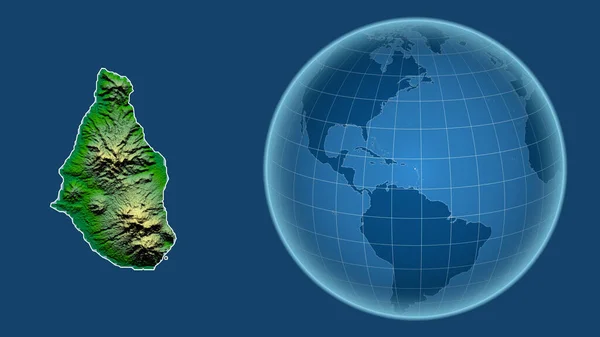 Montserrat Globus Mit Der Form Des Landes Gegen Gezoomte Landkarte — Stockfoto