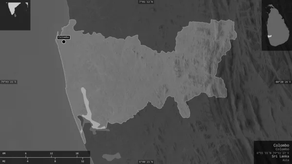 スリランカのコロンボ 湖や川とグレースケールの地図 有益なオーバーレイとその国の領域に対して提示形状 3Dレンダリング — ストック写真