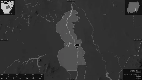 Білий Ніл Штат Судан Граймасштабна Карта Озерами Річками Форма Представлена — стокове фото
