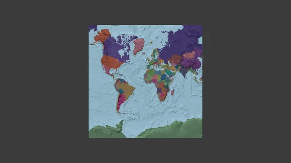 シエラレオネの領土を中心に斜めのヴァン グリンテン投影で世界の大規模な地図の正方形のフレーム 行政庁のカラーマップ — ストック写真