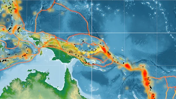 南ビスマルク地殻プレートは 軟体動物の予測における全球色物理学的地図上で概説されている 3Dレンダリング — ストック写真