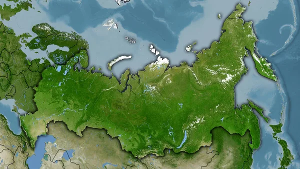 卫星B地图上的俄罗斯地区立体投影 具有暗发光轮廓的光栅层的原始成分 — 图库照片