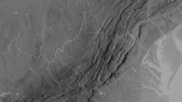 Zachodnia Wirginia Stan Stany Zjednoczone Mapa Szarości Jeziorami Rzekami Kształt — Zdjęcie stockowe