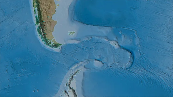Van Der Grinten Projeksiyonunda Eğik Dönüşüm Topografik Haritada Scotia Tektonik — Stok fotoğraf