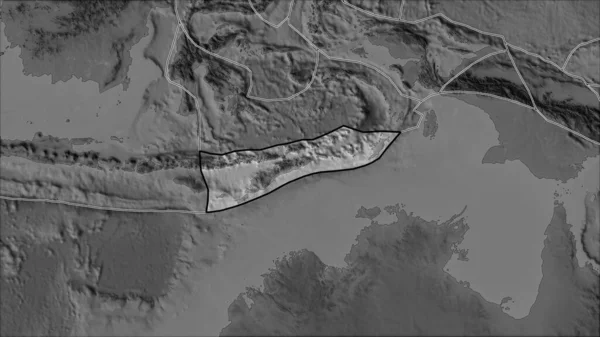 Utformad Timor Tektonisk Platta Gråskalekartan Separerad Genom Desaturering Dess Angränsande — Stockfoto