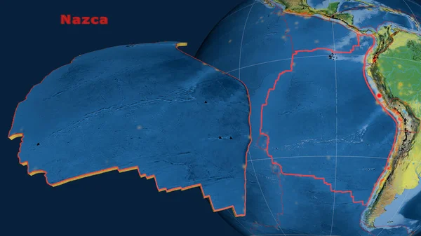 Placa Tectónica Nazca Descrita Extruida Presentada Contra Globo Mapa Topográfico —  Fotos de Stock