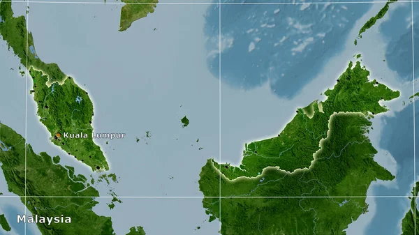 Περιοχή Της Μαλαισίας Στο Χάρτη Του Δορυφόρου Στην Στερεογραφική Προβολή — Φωτογραφία Αρχείου