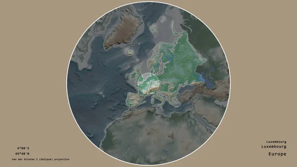 Area Luxembourg Marked Circle Large Scale Map Continent Isolated Desaturated — Stock Photo, Image