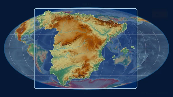Spanyolországra Való Tekintettel Mollweide Projekcióban Egy Globális Térképpel Összevetve Vázolja — Stock Fotó