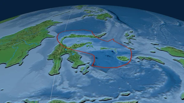 Molucca Zee Tektonische Plaat Geschetst Wereldbol Topografische Kaart Van Natuurlijke — Stockfoto