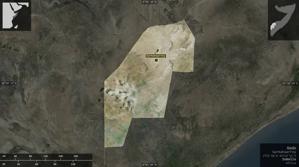 Gedo Oblast Somálska Satelitní Snímky Tvar Prezentovaný Venkově Informativními Překryvy — Stock fotografie