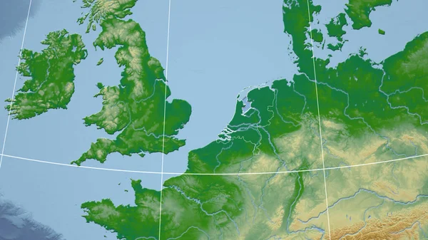 Holandia Sąsiedztwo Odległa Perspektywa Zarysem Kraju Kolor Mapa Fizyczna — Zdjęcie stockowe