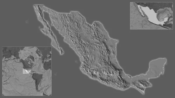 Nahaufnahme Von Mexiko Und Seiner Lage Der Region Und Zentrum — Stockfoto