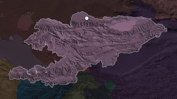 Highlighted Area Kyrgyzstan Capital Point Desaturated Map Its Neighbourhood Color — Stock Photo, Image