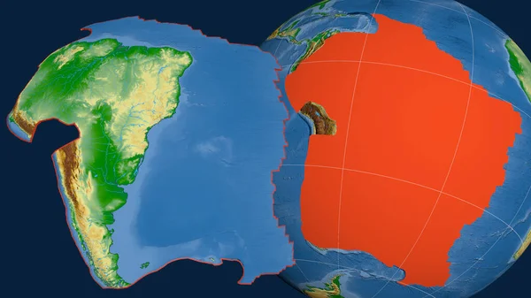 Jihoamerická Tektonická Deska Protáhla Prezentovala Proti Zeměkouli Fyzickou Mapu Barev — Stock fotografie