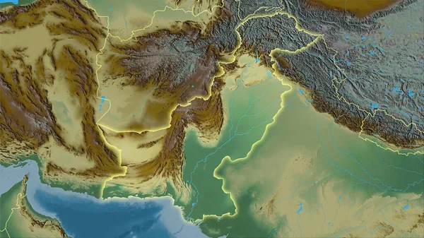 Área Paquistanesa Mapa Topográfico Relevo Projeção Estereográfica Composição Bruta Camadas — Fotografia de Stock