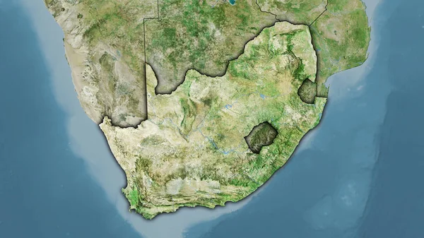 South Africa area on the satellite D map in the stereographic projection - raw composition of raster layers with dark glowing outline