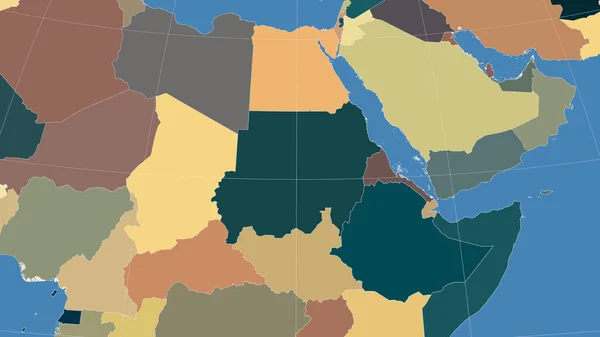 苏丹及其邻国 距离偏斜的视角 没有轮廓 行政区划的彩色地图 — 图库照片