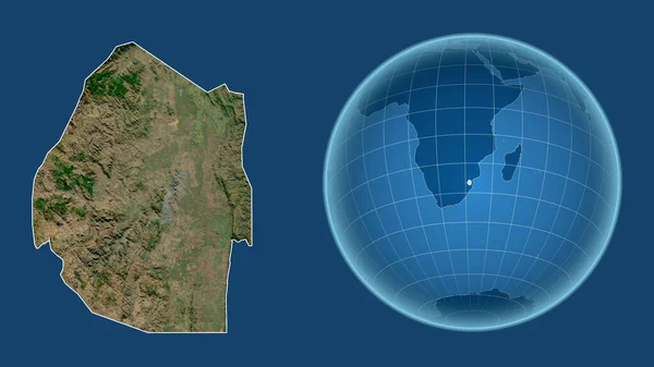 Swazilandia Globo Con Forma Del País Contra Mapa Ampliado Con — Foto de Stock