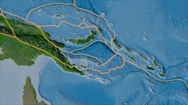 Tectonic Plates Borders Satellite Map Areas Adjacent Solomon Sea Plate — Stock Photo, Image