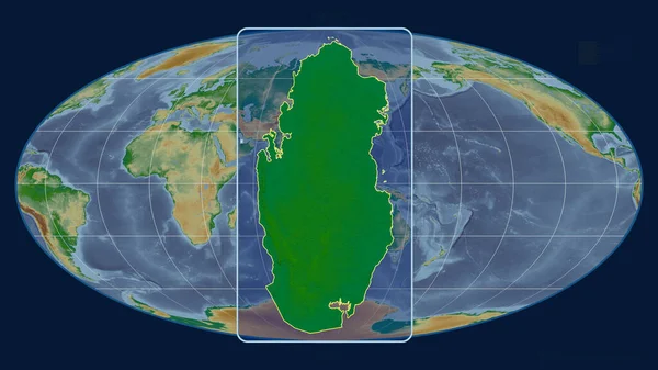 Zoomed View Qatar Outline Perspective Lines Global Map Mollweide Projection — Stock Photo, Image