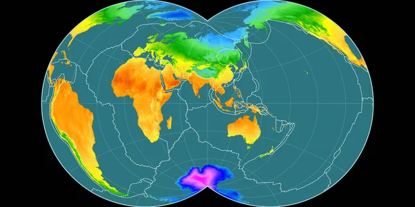 World Map Maurer Full Globular Projection Centered East Longitude Mean — Stock Photo, Image