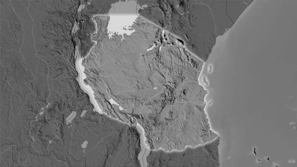 Tanzanya Alanı Stereografik Projeksiyondaki Bilek Yükseltme Haritasında Işık Saçan Ana — Stok fotoğraf