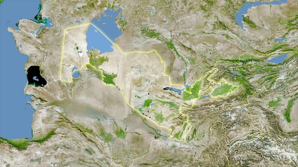Area Dell Uzbekistan Sul Satellite Una Mappa Nella Proiezione Stereografica — Foto Stock